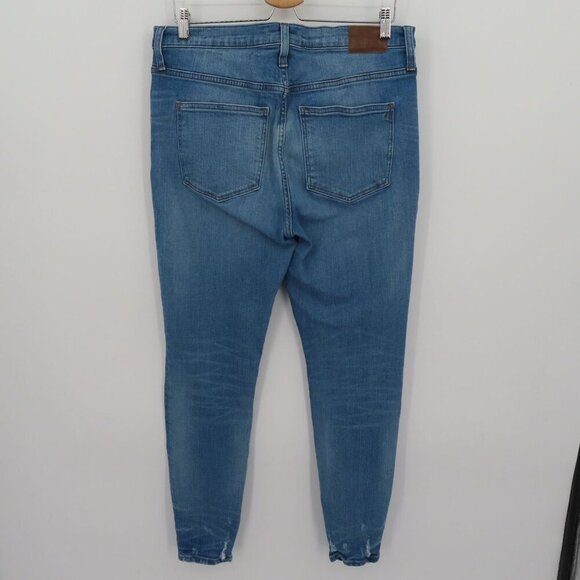 Madewell Women 32 9in High Rise Skinny Jeans Whiskered Distressed Denim Pockets - Picture 7 of 15